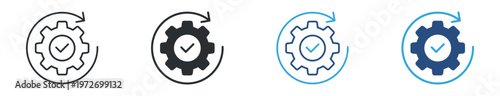Process Automation Icon Set, Gear and Workflow Cycle Symbols, Business Optimization Concept Icons, Vector Illustration