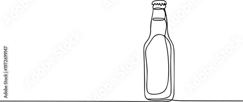 wine bottle continuous one line drawing, glass wine bottle continuous one line drawing, Bottle in one line art style. Drawing of a tall glass bottle for wine or oil, made by a continuous line