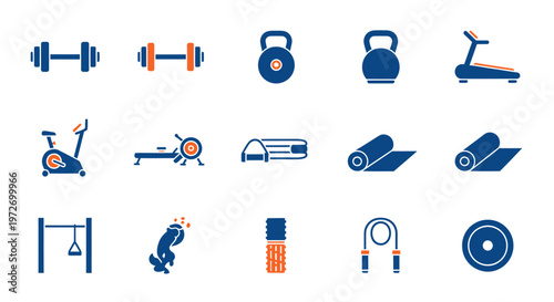 A collection of fitness equipment icons isolated on transparent background, isolated on white background, Vector