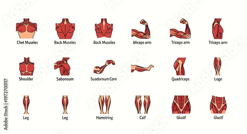 Human muscle groups isolated on transparent background, isolated on white background, Vector