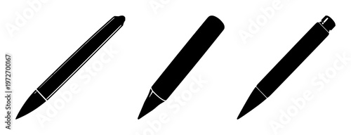 Digital signature stylus pen set with a solid black icon on white background featuring stylus, pen, signature with illustration and vector
