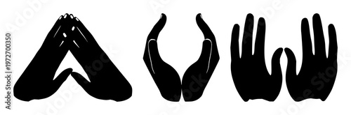 Therapeutic massage hands set with solid black icon design featuring human hands, touch, bodywork with therapy and wellness