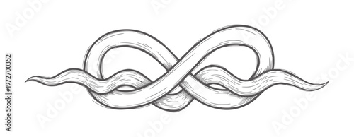 Engraved infinity knot with wavy ends and hatching detail symbol endless loop