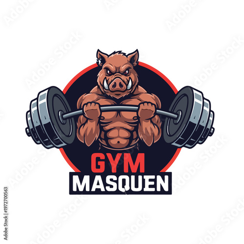 Gym Masquen Pig Mascot Lifting Dumbbells