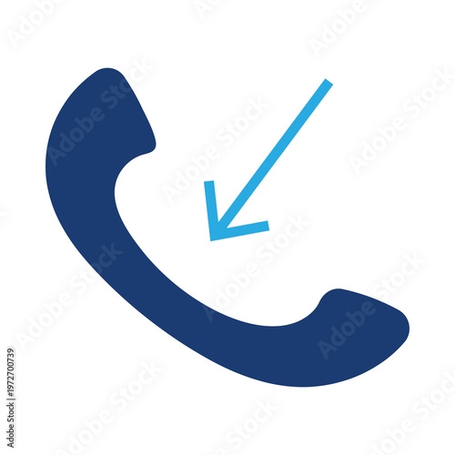 Blue Phone Receiver Icon With Incoming Call Arrow symbol communication