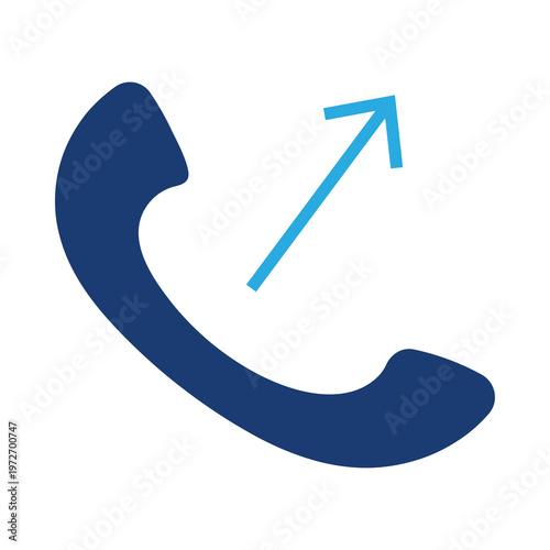 Blue phone receiver icon with an upward pointing arrow symbol handset telephone
