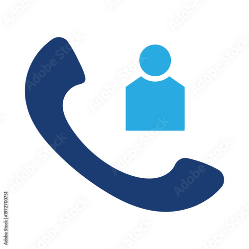 Blue phone receiver with person icon on white background telephone handset