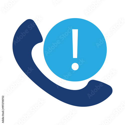 Blue Telephone Handset with Exclamation Mark Alert Icon communication contact