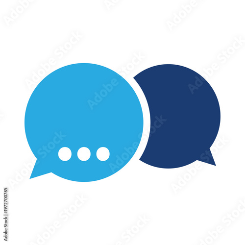 Two Blue Speech Bubbles with Dots on White Background chat communication