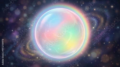 Colorful Abstract Bubble Floating in Space Scene Digital Illustration