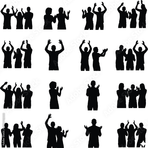 Audience Clapping Silhouette Set: Crowds Applauding and Cheering at a Concert or Event