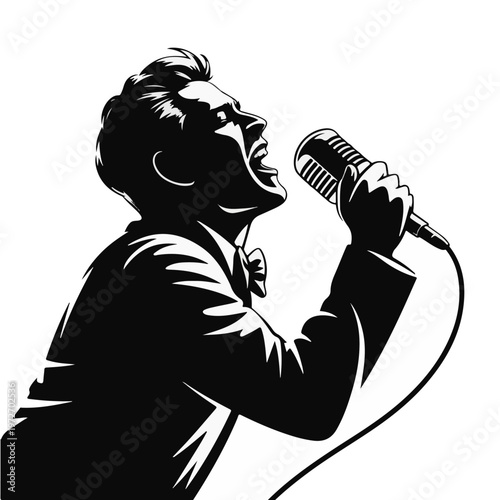 Rock Singer with Microphone Stand Silhouette – Live Music Performance Vector Illustration