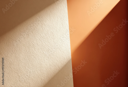 Minimalist Apricot Plaster Wall with Geometric Shadow Pattern