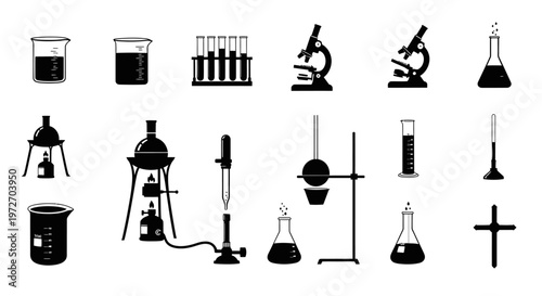 Laboratory equipment and tools for scientific research and experiments on a white background