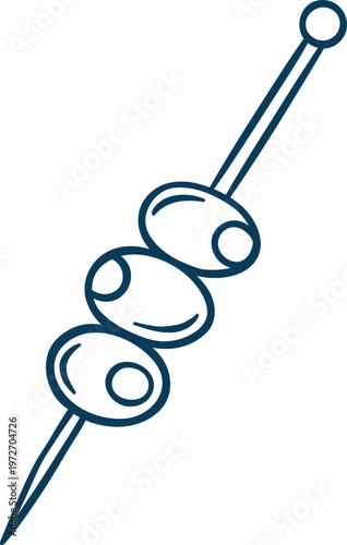 Elegant olive canapes, simple vector icon in doodle and sketch style with Mediterranean blue line. Hand-drawn appetizer for food menus or Mediterranean branding