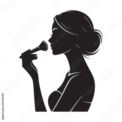 Woman Applying Makeup with Brush – Beauty Salon Silhouette Black Vector Illustration