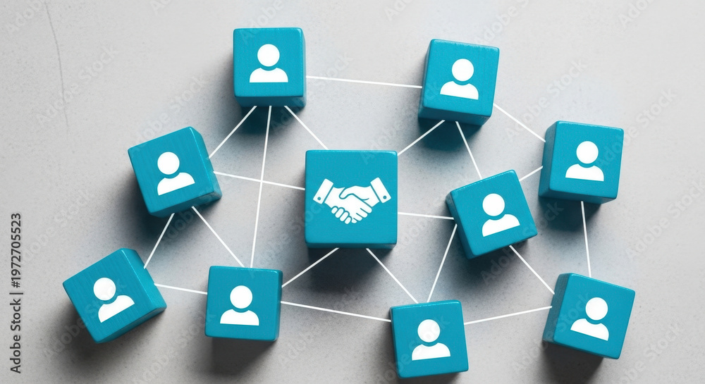 Naklejka premium Partnership Network Collaboration Teamwork Cooperation Business Connection Relationship Communication Community Structure Group Association Agreement Togetherness