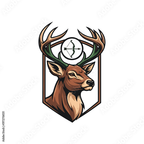Deer head with bow and shield emblem