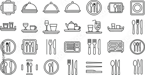 Restaurant dining icon set with cloche plates and cutlery vector illustration for menu designRestaurant dining icon set with cloche plates and cutlery vector illustration for menu design