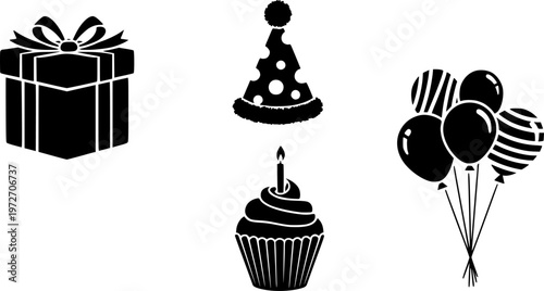Birthday livestream icons set multiple style collection. Editable stroke
vector silhouette illustration isolated on white background 