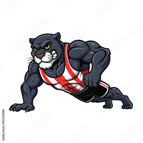 Athletic panther in red white striped singlet ready for action