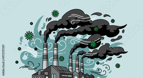 Industrial pollution and environmental impact concept.