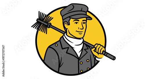 a man holding a broom.