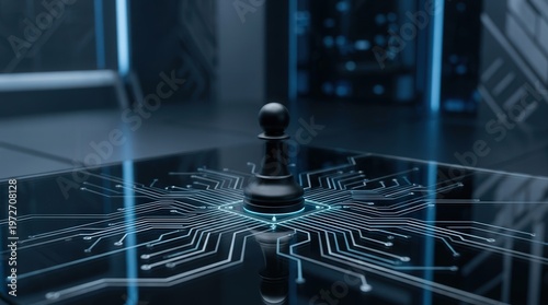 Futuristic Chess Pawn on Digital Circuitry Background Illustration for Technology Concept