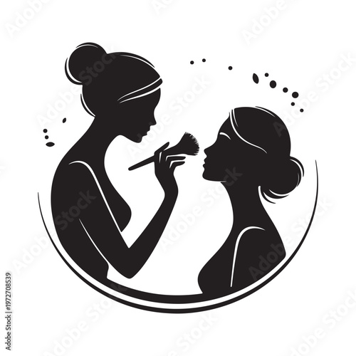 Makeup Artist Applying Makeup to Woman – Beauty Salon Silhouette Vector Illustration