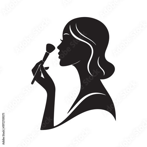 Woman Applying Makeup with Brush – Beauty Salon Silhouette Black Vector Illustration