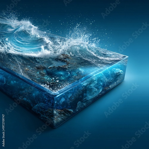 Wallpaper Mural A captivating representation of ocean waves in a surreal water box. natural biotech innovation, organic wellness, environmental health Torontodigital.ca