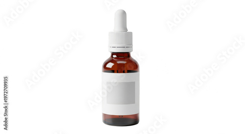 Glass dropper bottle filled with reddish-brown liquid isolated on transparent background,png