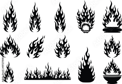 Vector Collection of Black Tribal Fire and Flame Silhouettes