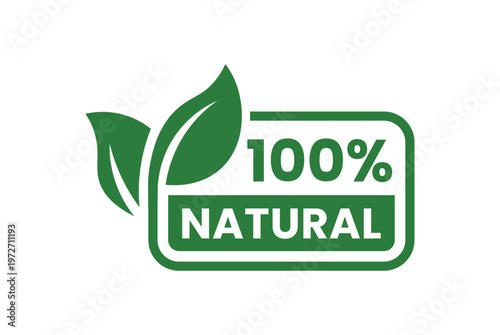 100 Percent Natural Icon – Organic Product Label, Pure Eco Friendly Badge, Green Nature Seal, Healthy Food Symbol, Quality Assurance Logo, Black Line Vector Isolated on White Background