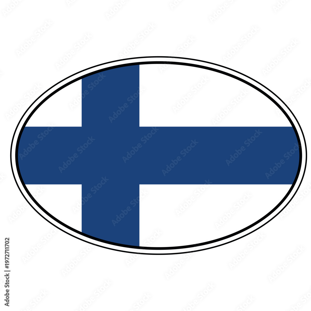 Fototapeta premium Oval Finland flag emblem, Nordic cross symbol, national identity icon