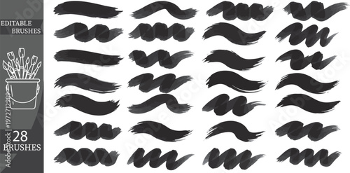Editable mustache brushes, 28 black vector mustaches, facial hair illustrations, customizable designs