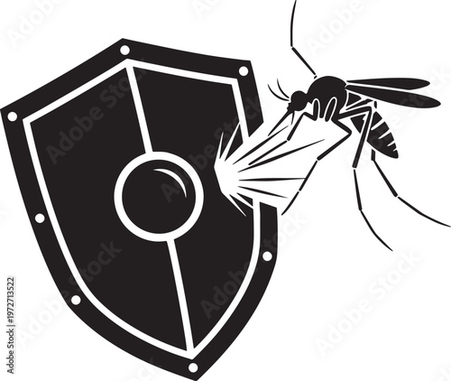 Mosquito hitting protective shield simple vector illustration on transparent background insect control defense