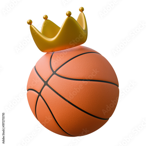 Golden crown on basketball ball. Sports championship and basketball tournament success. Isolated winner athlete concept.