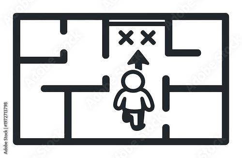 Person walking toward blocked exits on floor plan layout