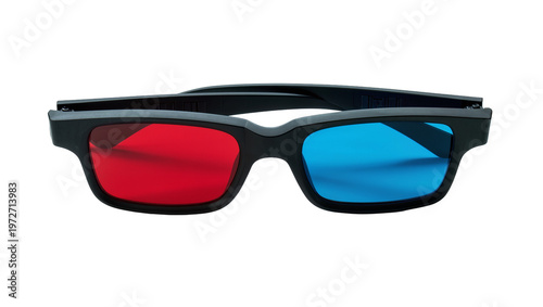 Bild auf Leinwand Isolated modern black 3D anaglyph glasses with red and blue lenses for cinema or virtual reality