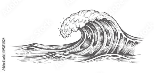 Dynamic ocean wave with cresting foam and water texture nature