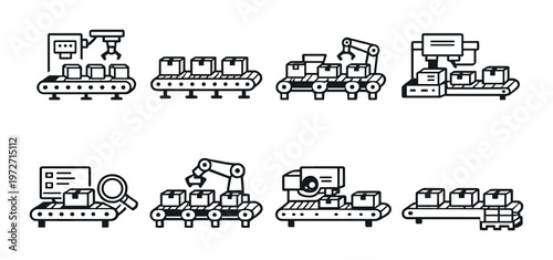 Conveyor belts with robotic arms packing boxes on production line