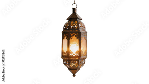 Tableau sur toile Isolated antique ornate metal lantern glowing warmly for festive Middle Eastern