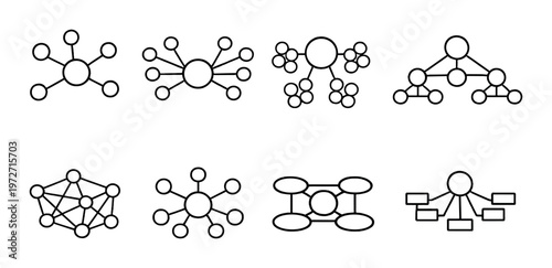 Hub and spoke network icons displayed on grey gradient background