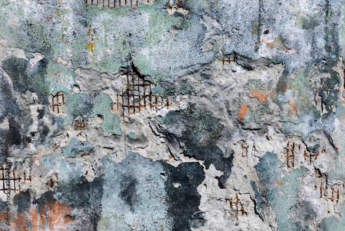 Old peeling wall texture, cracked paint and weathered grunge background