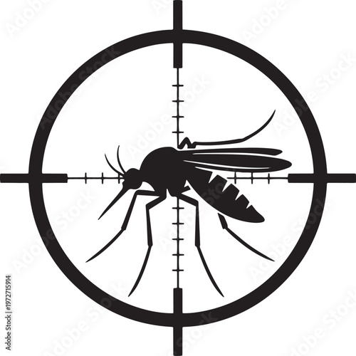Mosquito silhouette in gun target crosshair symbol for pest control services or malaria prevention campaign concepts isolated on transparent background