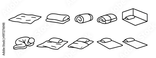 Blankets, rolled mats and floor sleeping arrangements icons