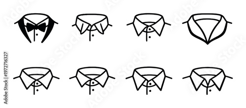 Various shirt collar and tie icons arranged on grey background