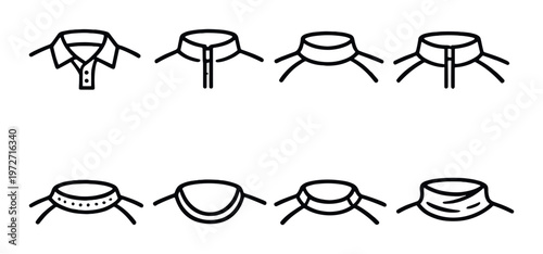 Variety of collar and neck band icons arranged on grey background