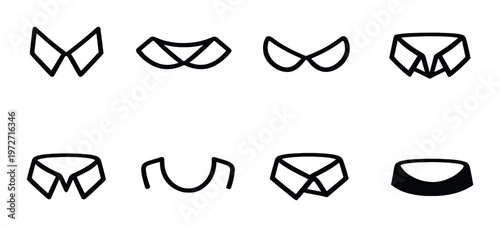 Stylized collar shapes and necklines displayed on grey background